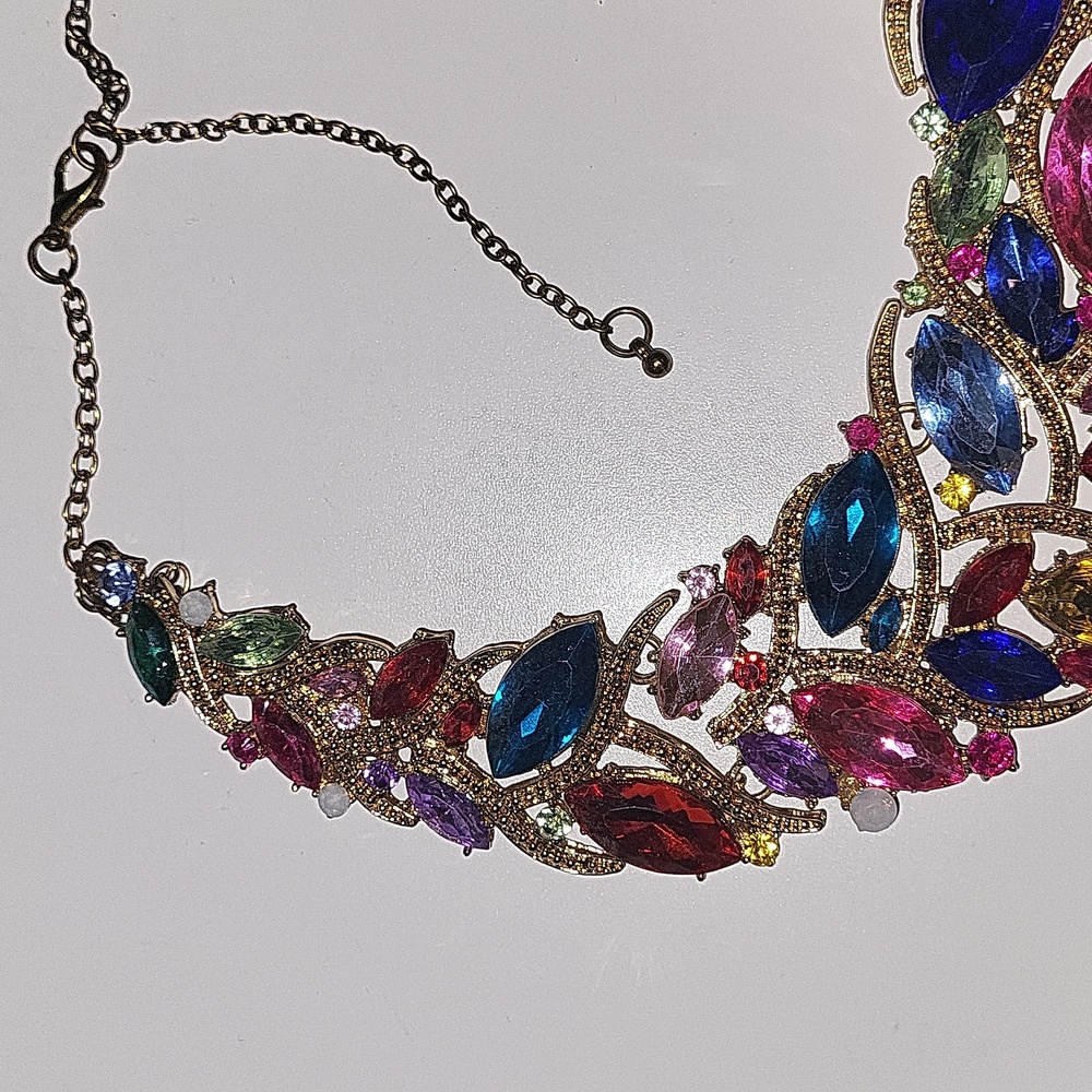Anthropologie multi colored/ rainbow statement necklace/ gold hardware - Picture 3 of 5